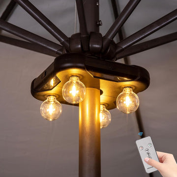 Battery Operated Patio LED Umbrella Light with G40 Bulbs, 3 Brightness Cordless Umbrella Pole Lights Tents