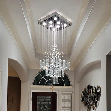 Modern 8 Lights Square Chandelier Light, Luxury 3-Tier Crystal Raindrop Chandeliers Flush Mount Ceiling Light Pendant for Foyer, Modern Chandeliers for Entryway