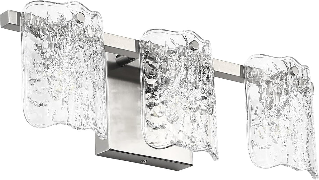 3-Light Bathroom Vanity Light, Brushed Nickel Bathroom Light Fixture Over Mirror with Clear Glass, Modern Bath Wall