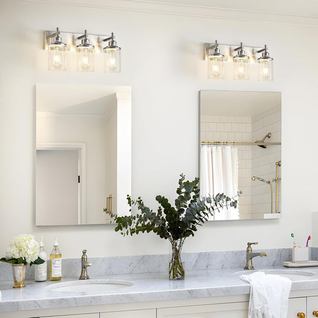 3-Light Brushed Nickel Bathroom Light Fixture Over Mirror Modern Bathroom Vanity Light Vintage Wall Lighting with