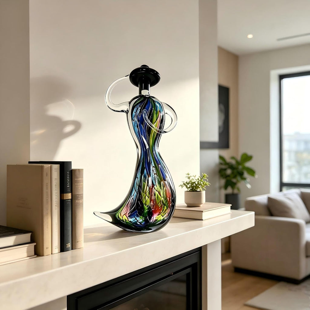 13.5in Hatted Lady Hand Blown Glass Sculpture Multicolor Tabletop Decor - Set of 10