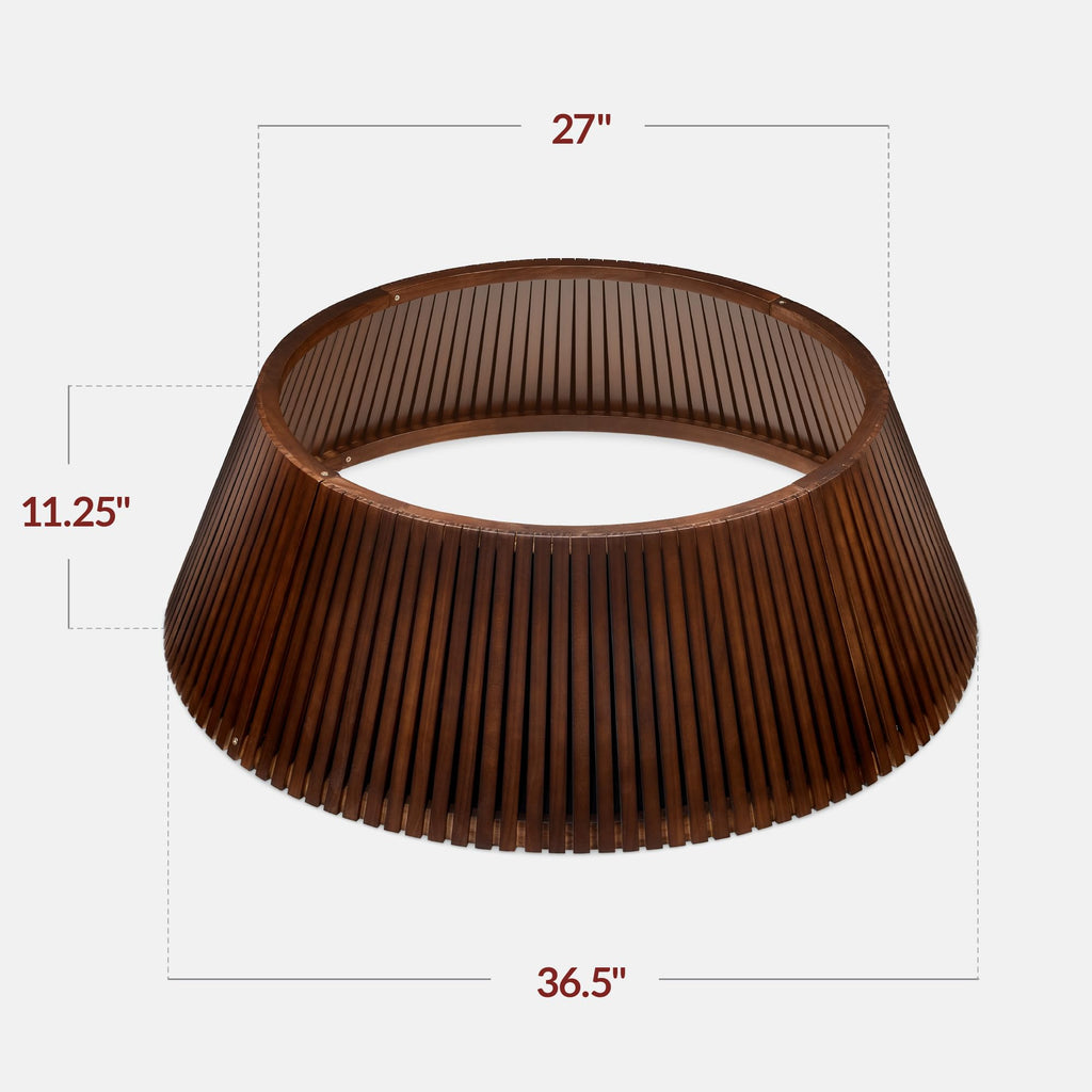 36in Christmas Tree Collar, Solid Wood Slatted Tree Skirt Holiday Accessory - Walnut