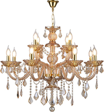 Luxury K9 Crystal Chandelier 12 Lights, Amber Gold Crystal Lighting Pendant Ceiling Fixture Modern Crystal Candle Chandeliers Lamp for Living Room, Kitchen, Foyer (12 Ligths)