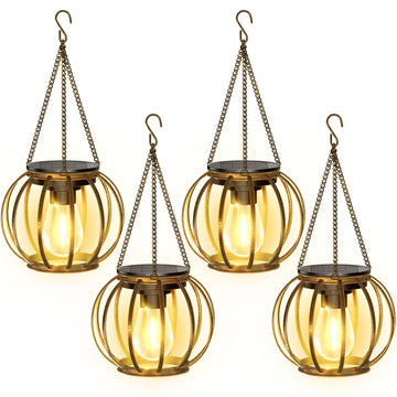 Solar Lanterns Outdoor Waterproof, 4 Pack Upgraded Bronze Metal Hanging Solar Lights Outdoor Lanterns, Brighter Auto