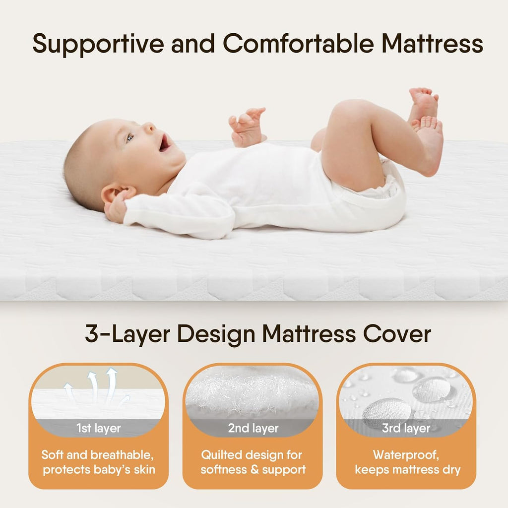 Bassinet Bedside Crib, Stable and Secure Crib for Newborns, Beige | 3-in-1 Baby Bassinet Bedside Sleeper with