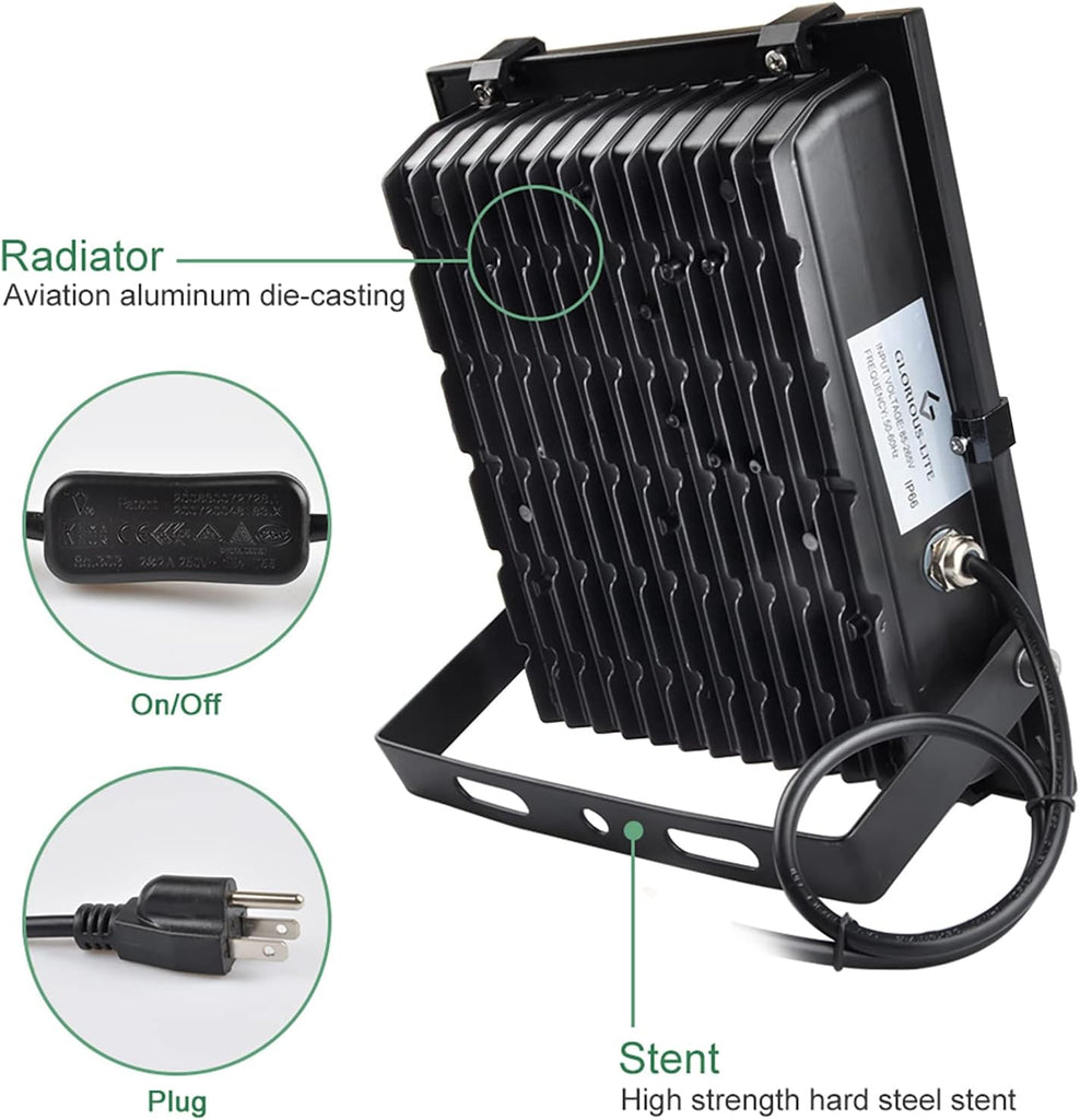100W Flood Lights Outdoor LED Floodlight Plug in for Outside | 8000 Lumen, IP66 Waterproof, 6500K Bright Work Lights