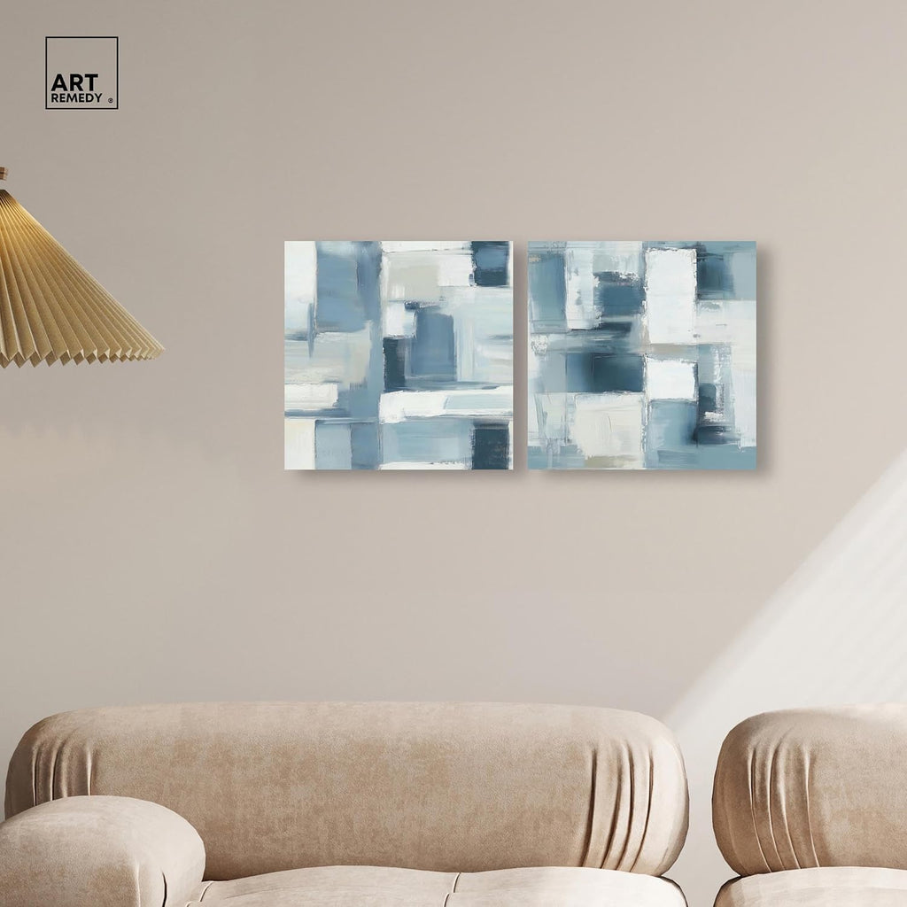 Modern Minimalist Blue Abstract Pair 2 Panel Set Canvas Print Abstract Wall Art by , Gallery Wrapped, 24 x 24
