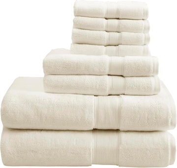 Park 800GSM 100% Cotton Bathroom Bath Towel Set of 8, Cream | Long Staple, Highly Absorbent, Durable Hotel Spa