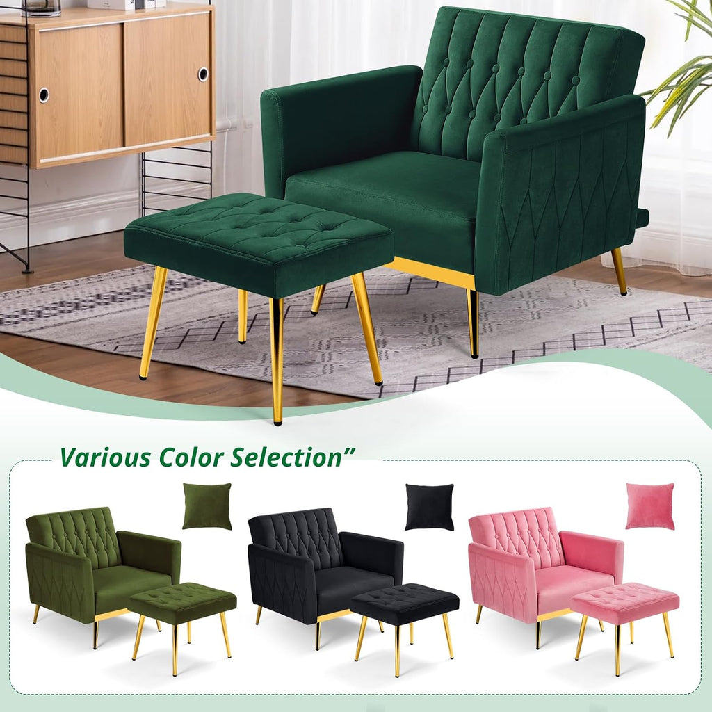 Velvet Accent Chair with Adjustable Armrests and Backrest, Button Tufted Lounge Chair, Single Recliner Armchair with