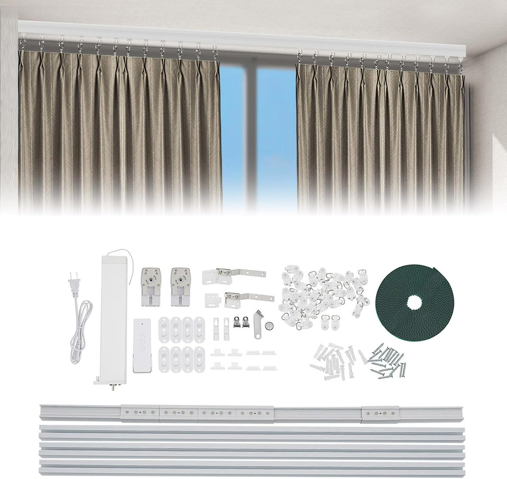 Electric Curtain Tracks, Smart Curtain Track Retractable Motorized Curtain Rail W/Remote Control, Compatible With