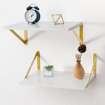 Deep Floating Shelves for Wall, 12 Inch Deep White and Gold Shelves Set of 2, 16W x 12D White Wood Wall Shelves with