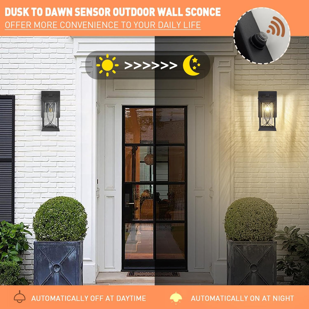 Dusk to Dawn Outdoor Wall Lanterns Small Modern Exterior Light Fixture Aluminum with Crack-Like Glass