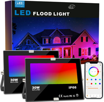 LED Flood Light 80W, 8000LM, Outdoor RGB Color Changing, Smart Floodlights RGBW 2700K Warm White & 16 Million Colors