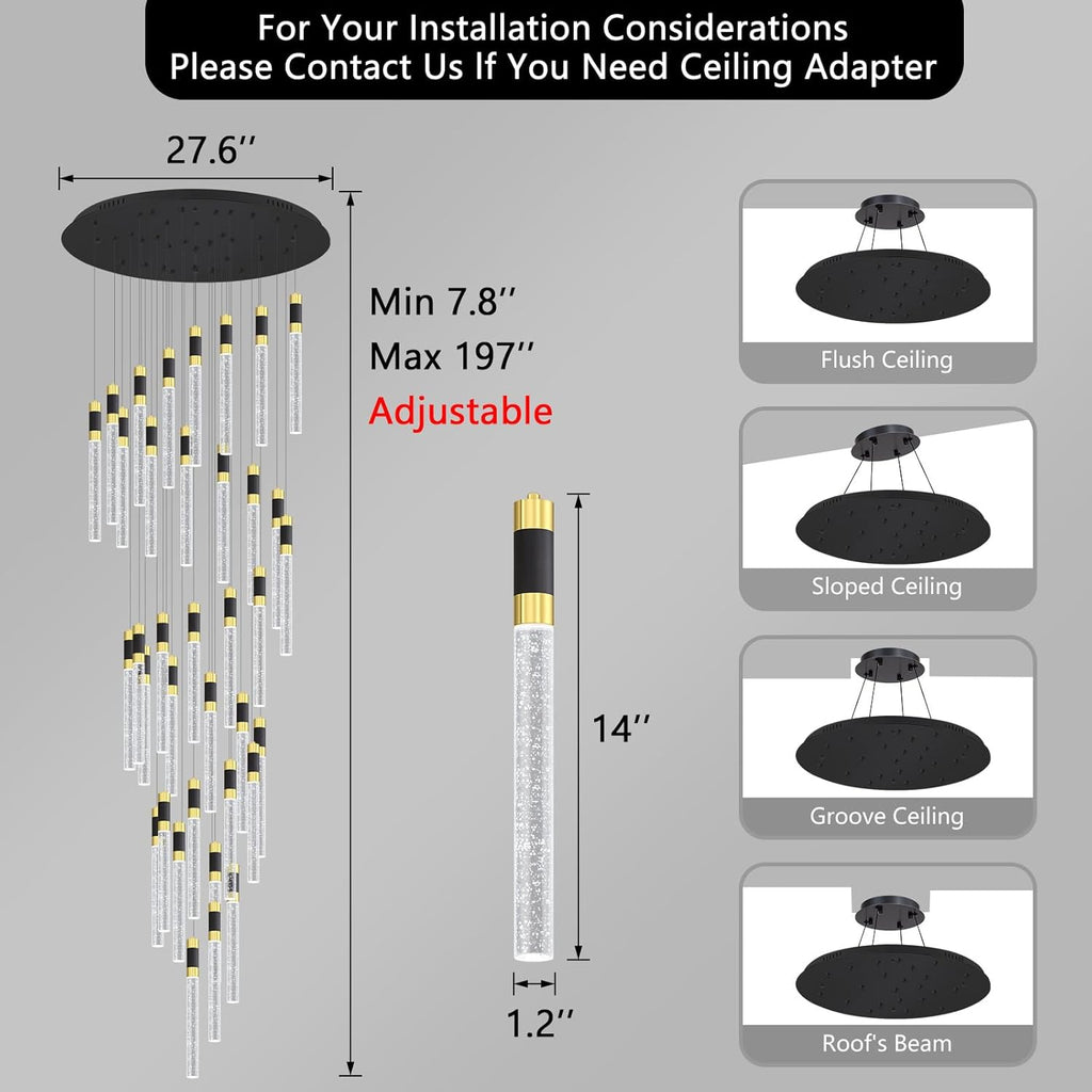 16 Foot High Ceiling Chandeliers for Living Room Entryway 32 Lights LED Lights Pendant Lighting with Dimmable Light Modern Crystal Ceiling Lights Dining Room Foyer Front Door Light