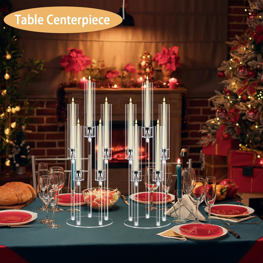2 Sets 5 Arms Acrylic Candelabra Centerpieces for Tables,Clear Candle Holder,27" Tall Candlestick Holders with