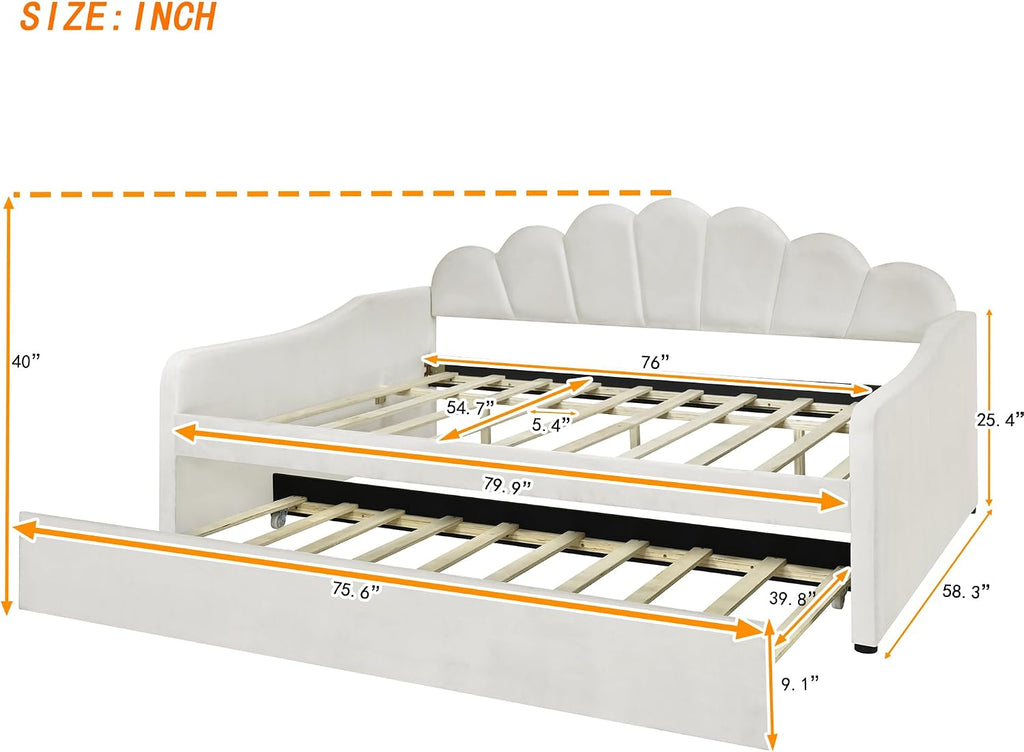 Full daybed with Trundle, Sofa Bed, daybed with Trundle for Adults, Kids, Girls, Teens, Trundle Bed, Velvet