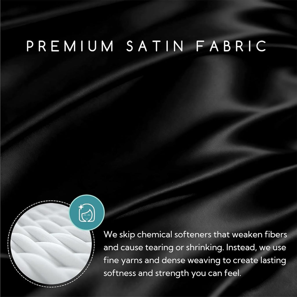 Satin Bed Sheets, Sheets Set, 4 Pcs Silky Bedding Set with Elastic Corner Straps and 15 Inches Deep Pocket
