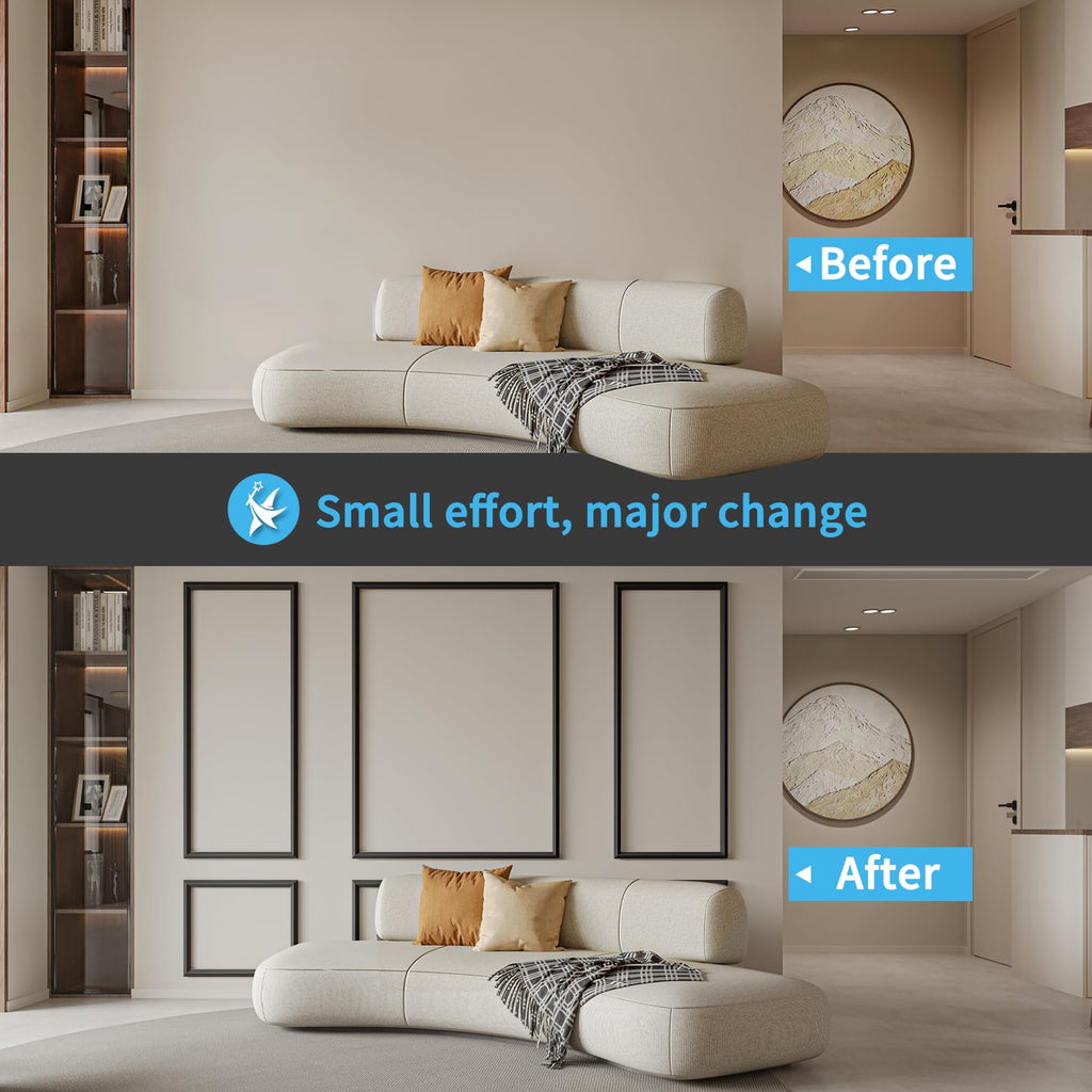 Pre-Cut Wall Molding Set of 6 pcs, 3 Top 3 Bottom, Black