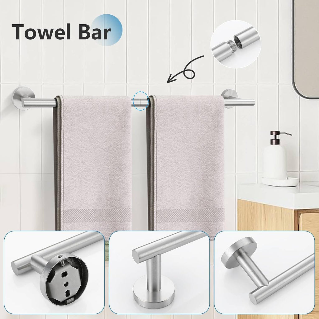 Brushed Nickel 5 Pieces Towel Bar Set Bathroom Hardware Set Upgraded Towel Hooks,Towel Holder Set Stainless Steel