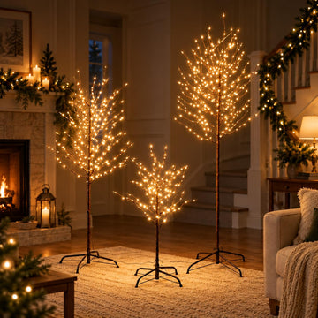 3ft & 5ft & 6ft Twinkling Twig Trees Set, with Warm White Lights, Indoor Outdoor Christmas & Wedding Decor(3 Sizes