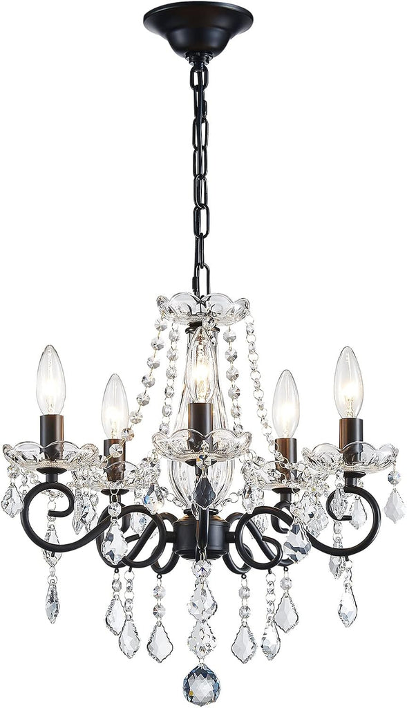 Small Crystal Chandelier, Modern Black Chandelier Dining Room Light Fixture, Mini Crystal Pendant Light for Bedroom Ceiling Light Fixture for Living Room Entryway Kitchen Island Hallway A110-B0DYDGCS4W