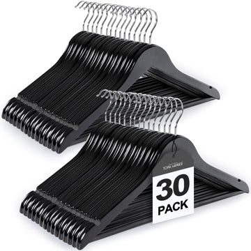 Wooden Coat Hangers 30 Pack, Black Wood Suit Hangers