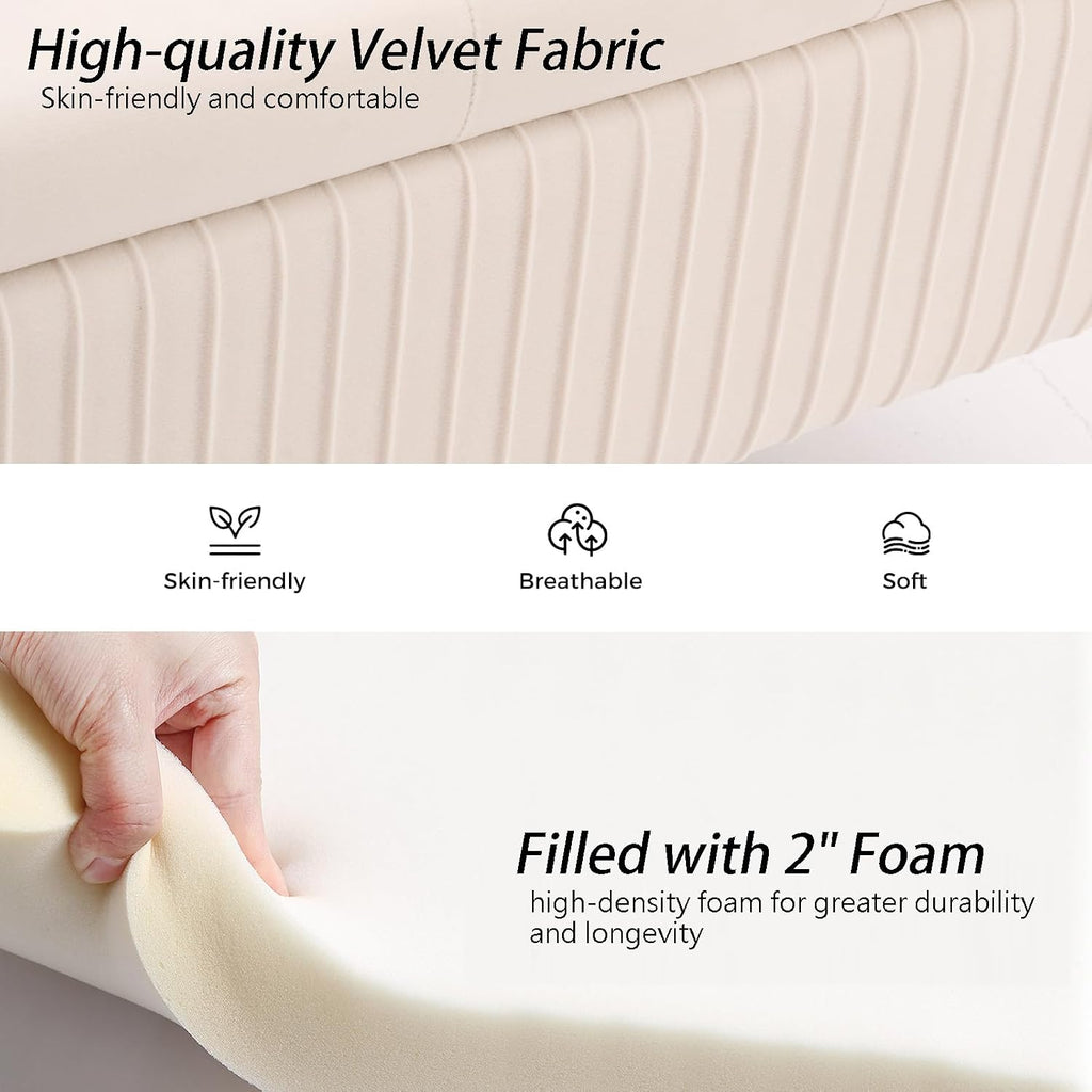 45.5" Ivory White Storage Bench with Gold Legs , Velvet | Upholstered, /Living Room/Window/Entryway, End of Bed