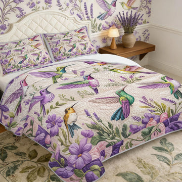 Flower Bird Patchwork Hummingbird Floral Quilt Set