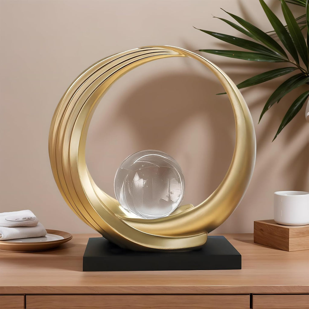 Modern Abstract Stripe Golden Shelf Decor Statues | Coffee Table Home Decor Sculpture,Desk Decoration (Golden)