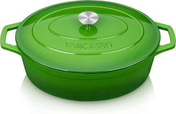 9.3 Qt Oval Enameled Cast Iron Dutch Oven with Lid, Green | Ideal for bread baking, roasting & braising. Self-basting