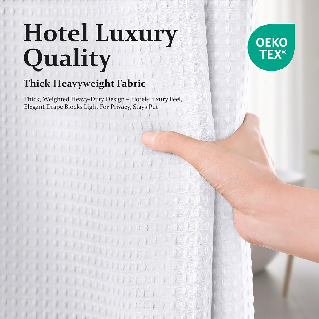 Extra Long Waffle Shower Curtain 256 GSM Fabric 72"x84" White | 84 Inch Long, Thick Polyester Cloth, Weighted Hem
