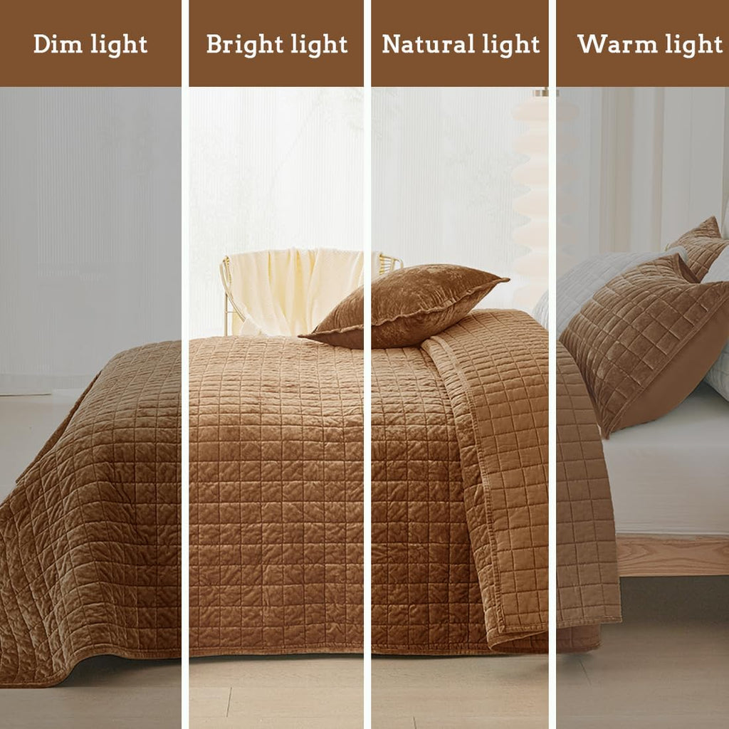 Quilt Set Oversized King 120x120 Luxurious Velvet Bedding Sets with 2 Pillow Shams 20x36 3 Pieces Ultra Soft Quilted