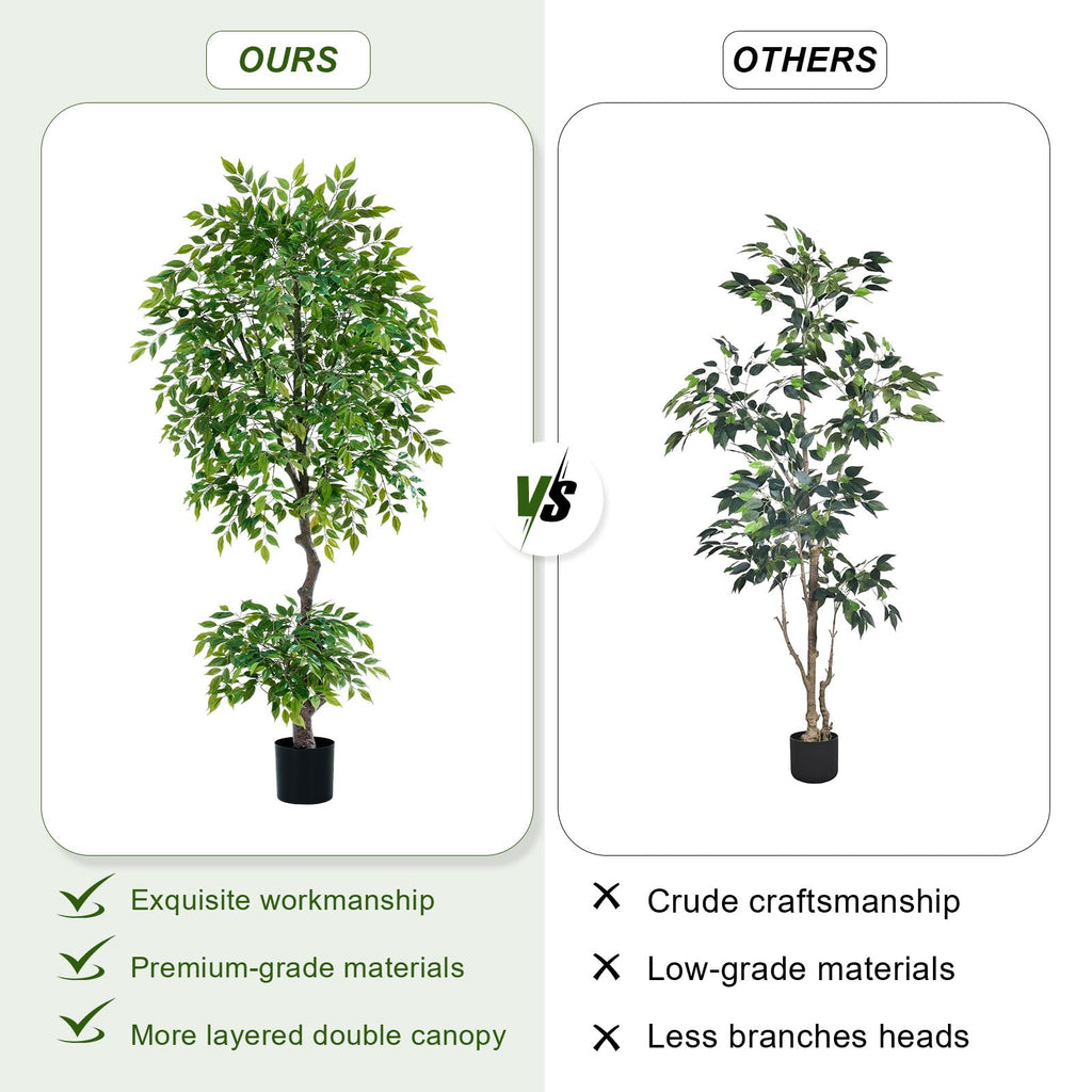7ft Tall Ficus Artificial Trees with Double-Layered Canopy, Large Fake Floor Tree with Natural Curved Trunk, Lush