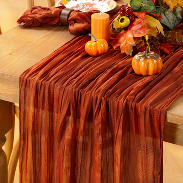Fall Table Runner Terracotta Thanksgiving Cheesecloth Table Runner, 6 Pack