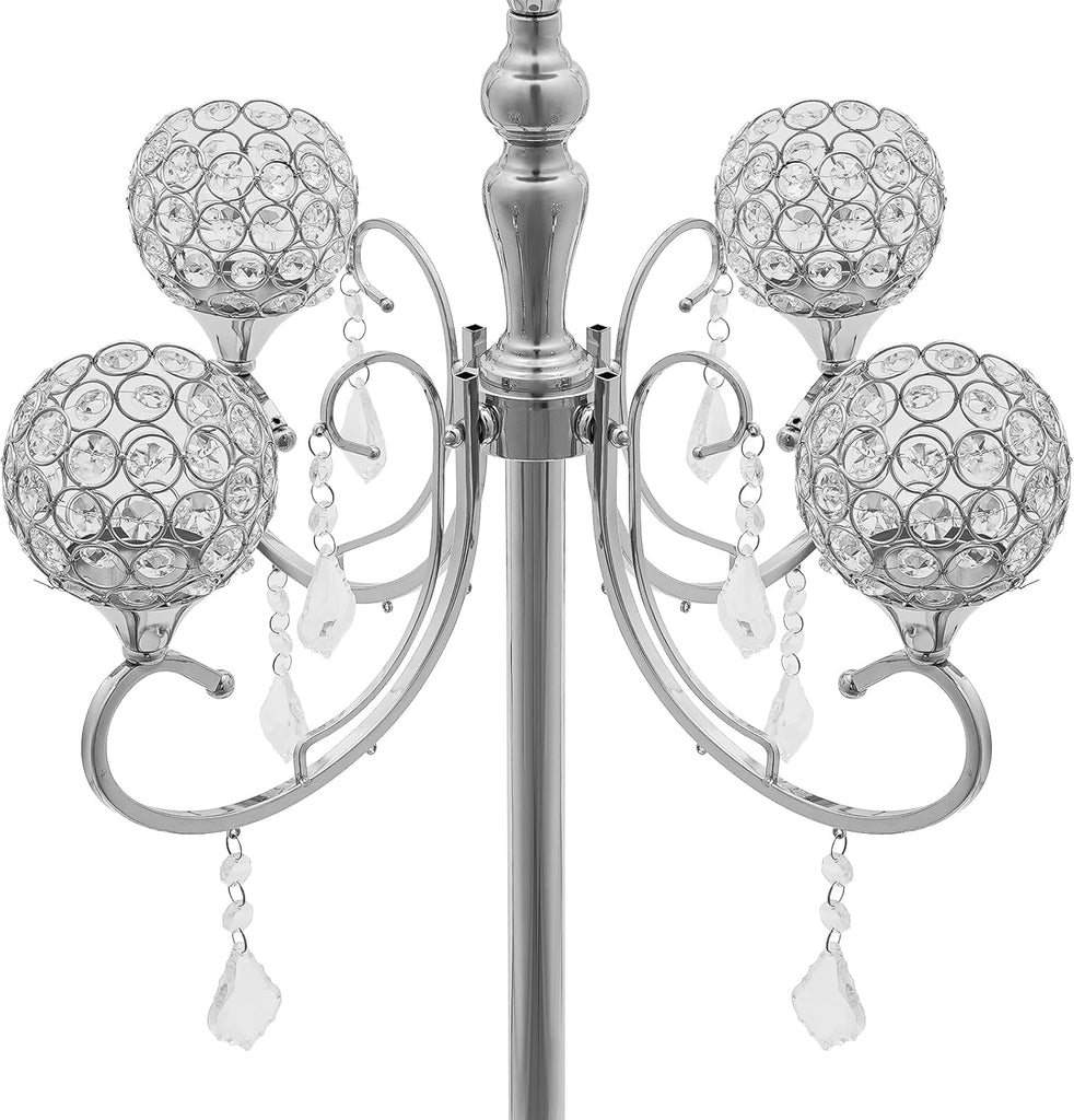 5 Arm Crystal Candelabra Centerpieces, 2 Pack 33.8 Inch Tall Candle Holder, Freestanding Table Candelabra Stand with