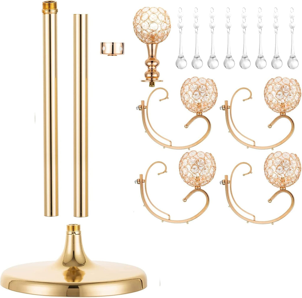 Gold Floor Candelabra for centerpieces, 45.3in Tall 5-Branch Candle Holder with Crystal Beaded Chandelier Holder Standon