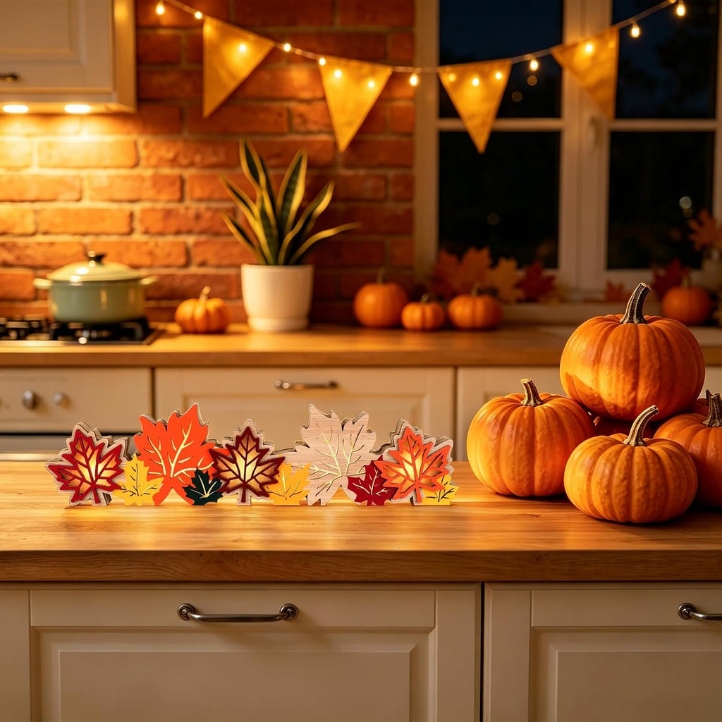 Lighted Fall Decorations Wooden Maple Leaf Table Light