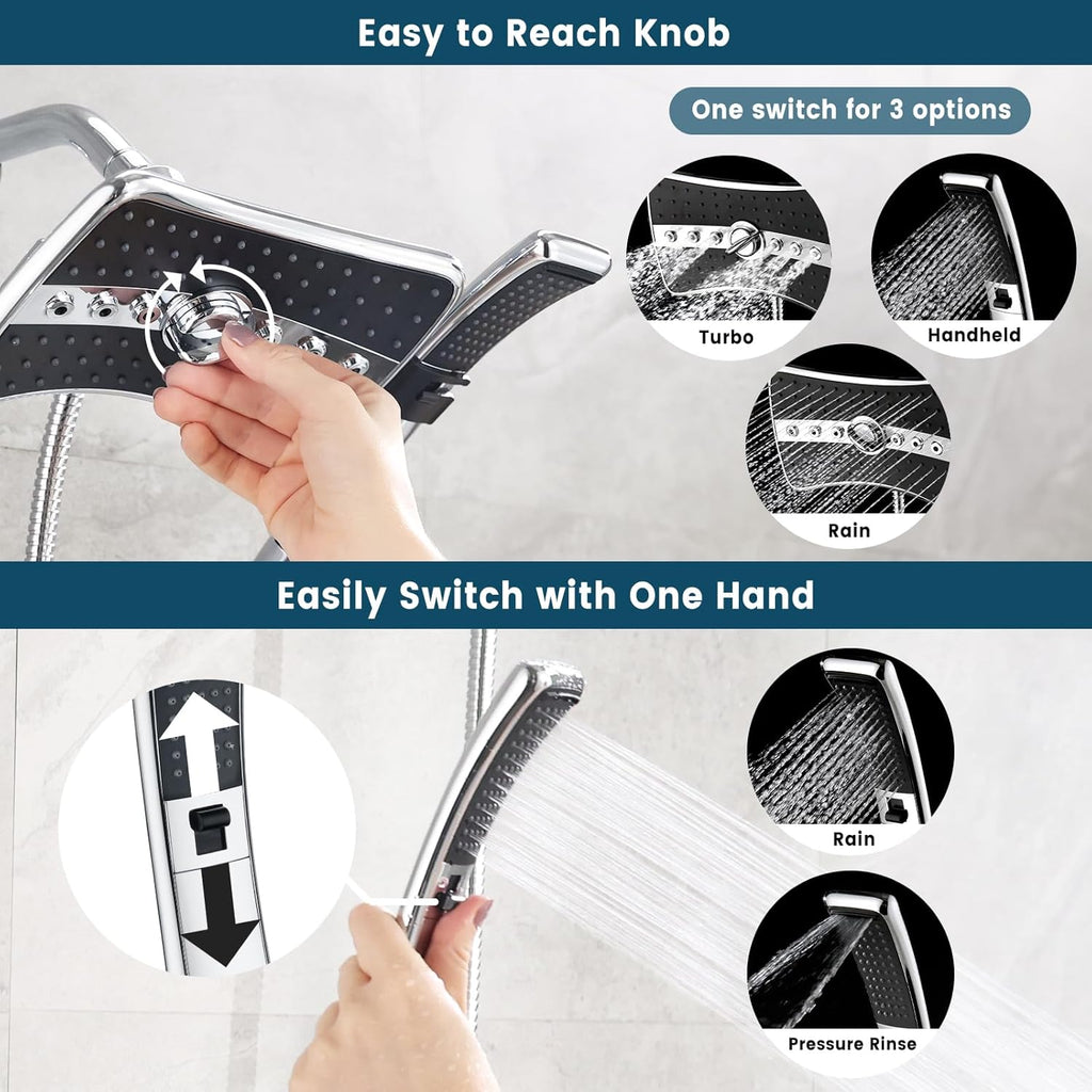 High Pressure Dual Shower Head Combo, Handheld Showerhead Rainfall Shower Head Combo with Black Face