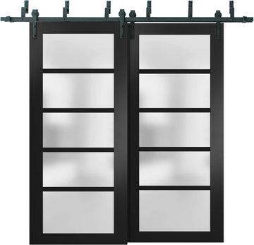 Quadro 4002 | Interior barn Bypass Sliding Doors with Frosted Glass, MDF, 56x84, Black, Modern Style | Hardware Included