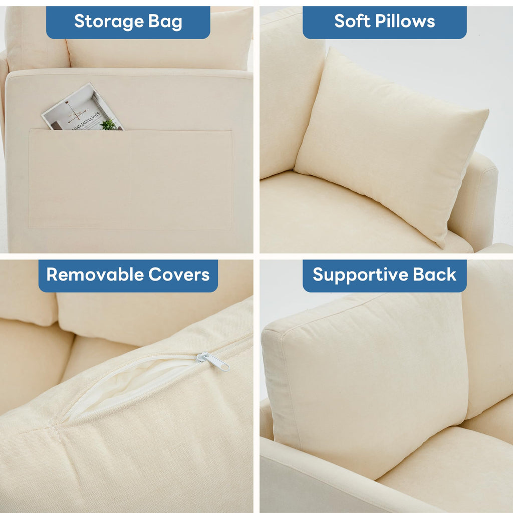 Sectional Cloud Couch, Spring Cushion Seating, L Shaped Convertible Modular Sofa with Ottoman, Beige