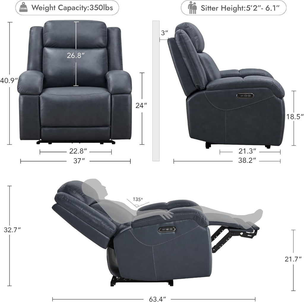 Genuine Leather Power Recliner Chairs for Adults, Wall Hugger RV Recliner with Power Headrest & Charging Ports