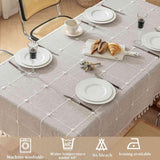 Rectangle Tablecloth Boho Grid with Tassels 55 x 84 Inch, Light Tan Embroidered Table Cloth Cover He