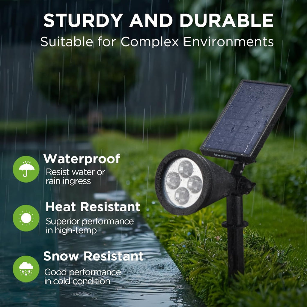 4 Solar Lights Outdoor Spot Garden Yard Landscape Flag, Warm White | Waterproof, Auto On/Off, Adjustable Brightness