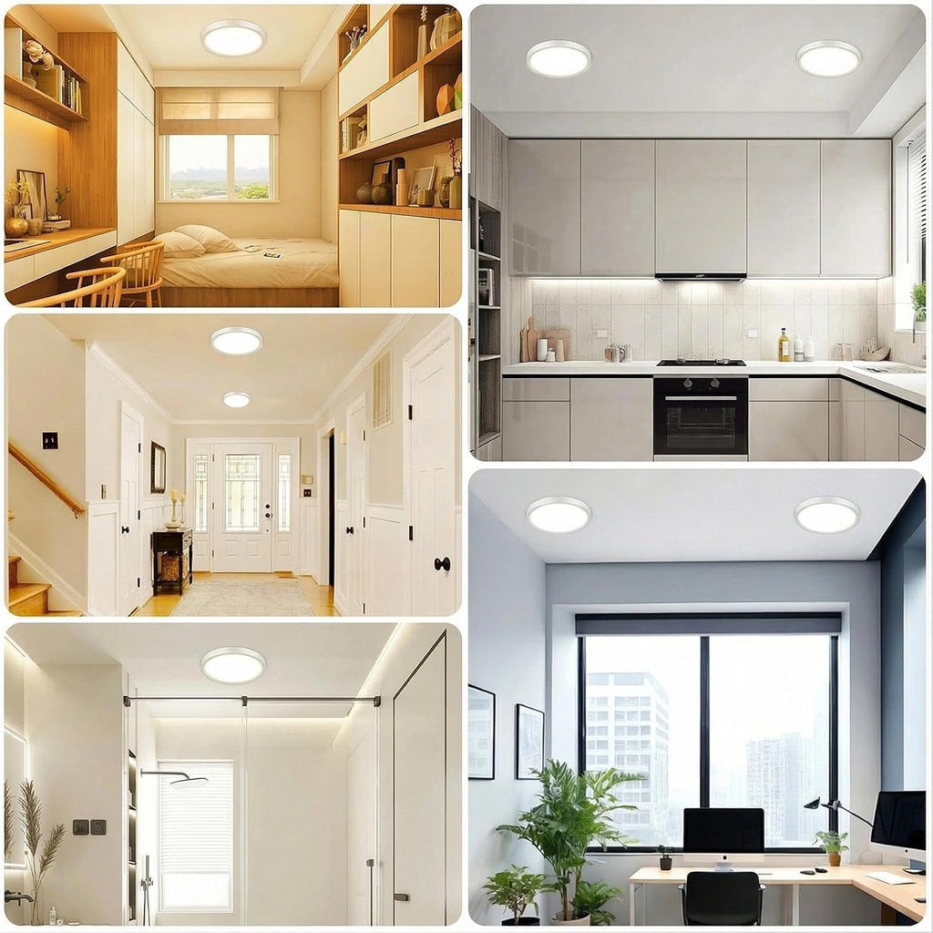 4Pack 7inch LED Flush Mount Ceiling Light, Dimmable & 5Color Temperatures (3000K-6500K), 15W Round Slim White Light