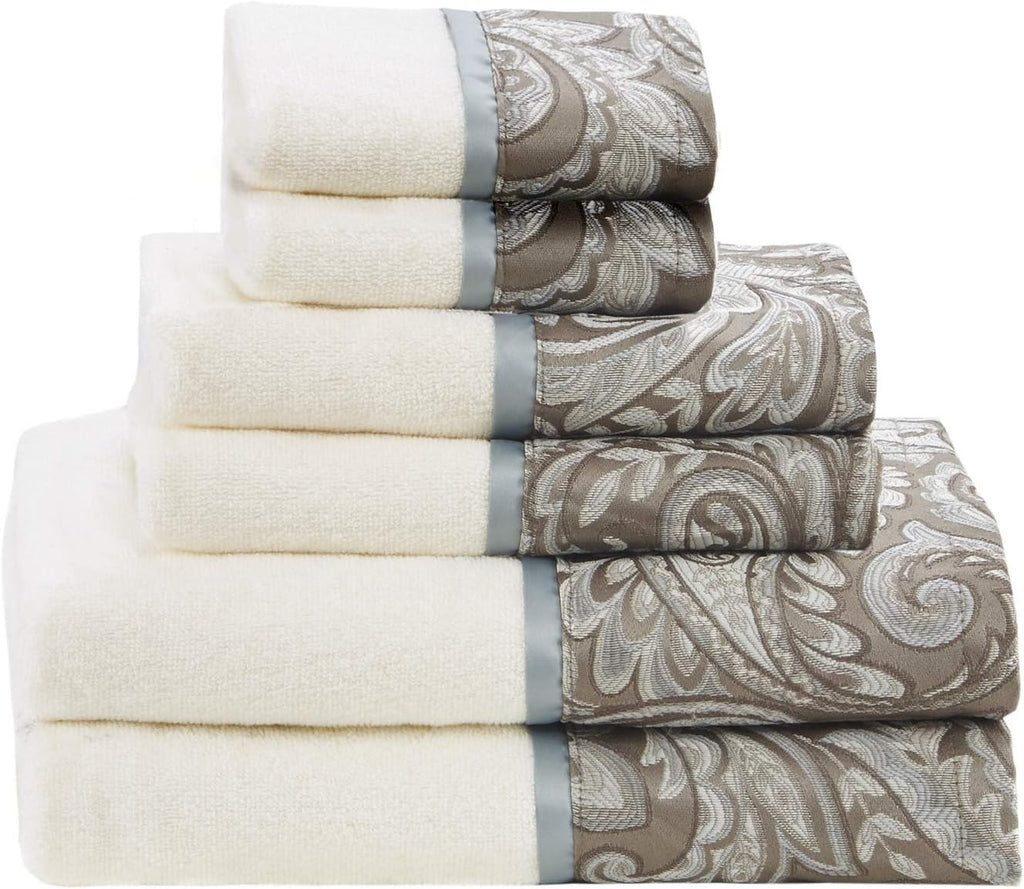 Park Aubrey Cotton Bath Towel Set Jacquard, 6 Piece, Blue/Brown | Plush Feel, Hotel Quality , Paisley Pattern