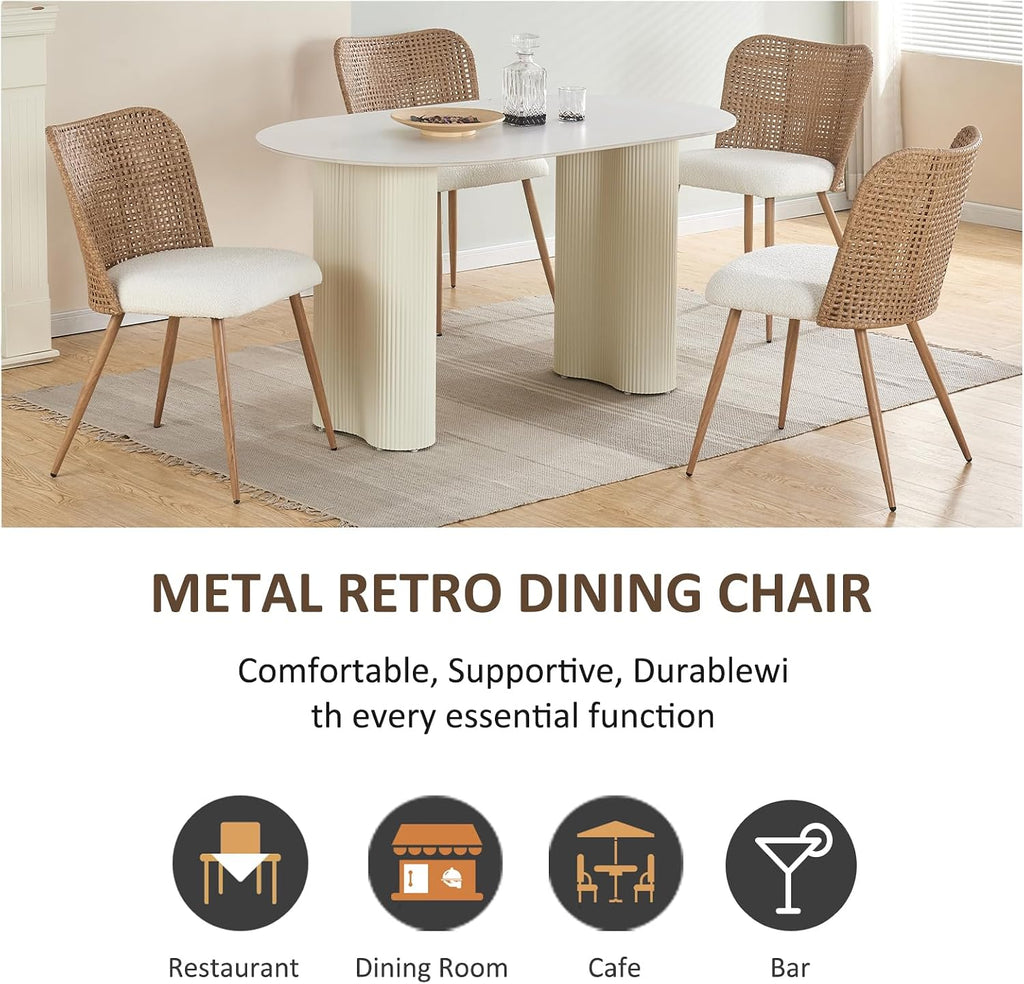 Rattan Dining Chairs Set of 4,Modern Upholstered Kitchen Room Chairs,Accent Dining Chairs with Full PE Cane Back and