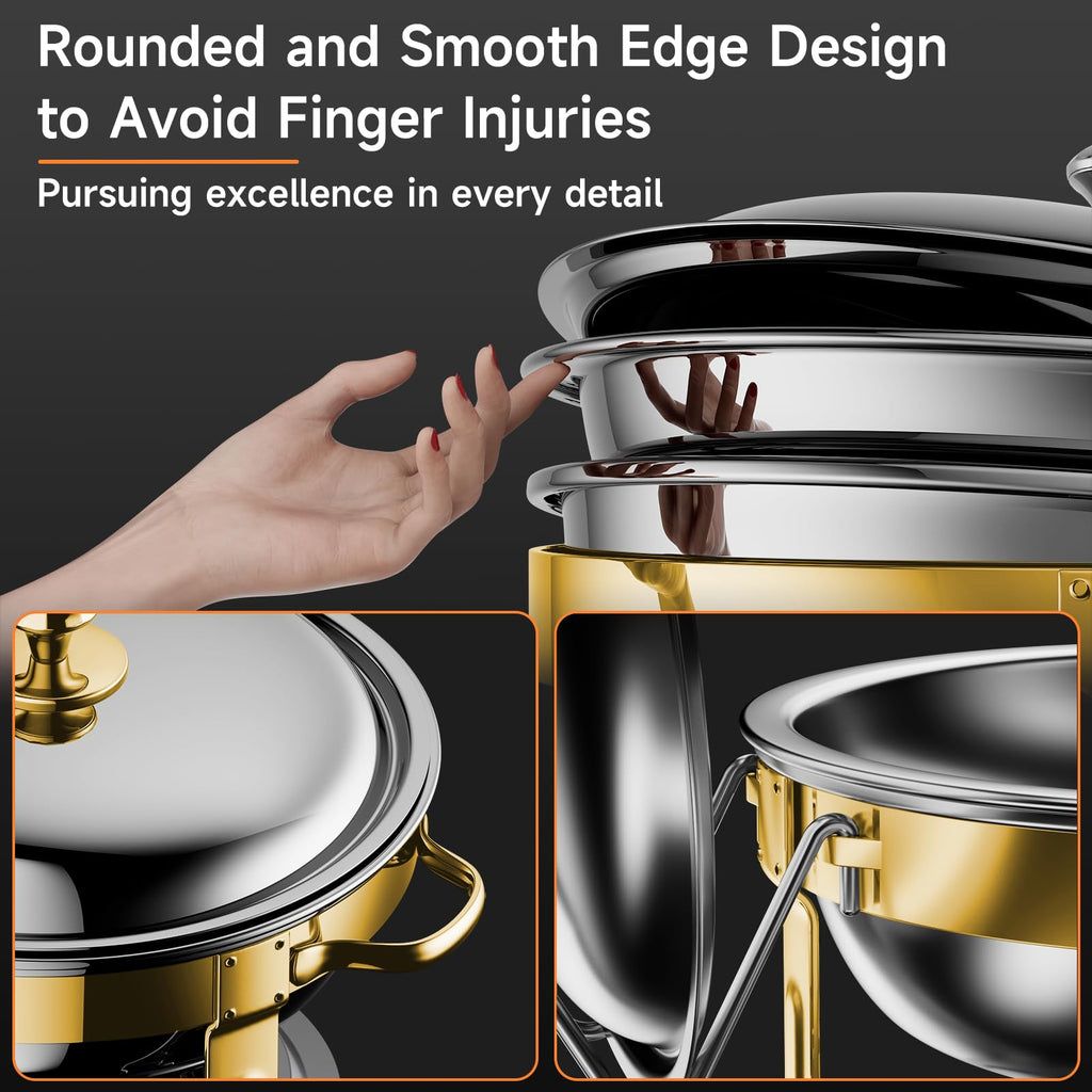 Chafing Dishes for Buffet, 4 Pack 5QT Round Stainless Steel Chafing Dish Set Parties, Christmas Gatherings, Catering