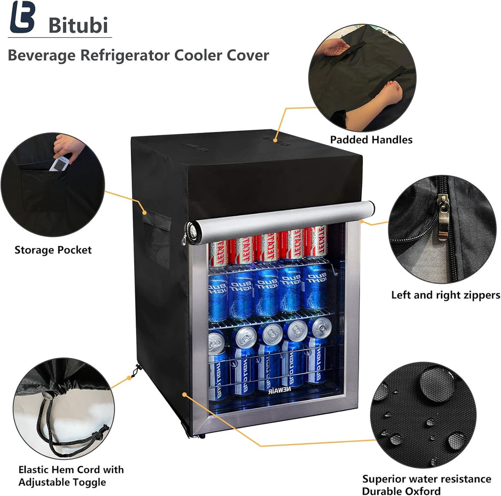 Beverage Refrigerator Cooler Cover,Outdoor Fridge Cover - Waterproof, Dustproof, Sun-Proof, 20" W x 20" D x 33" H.