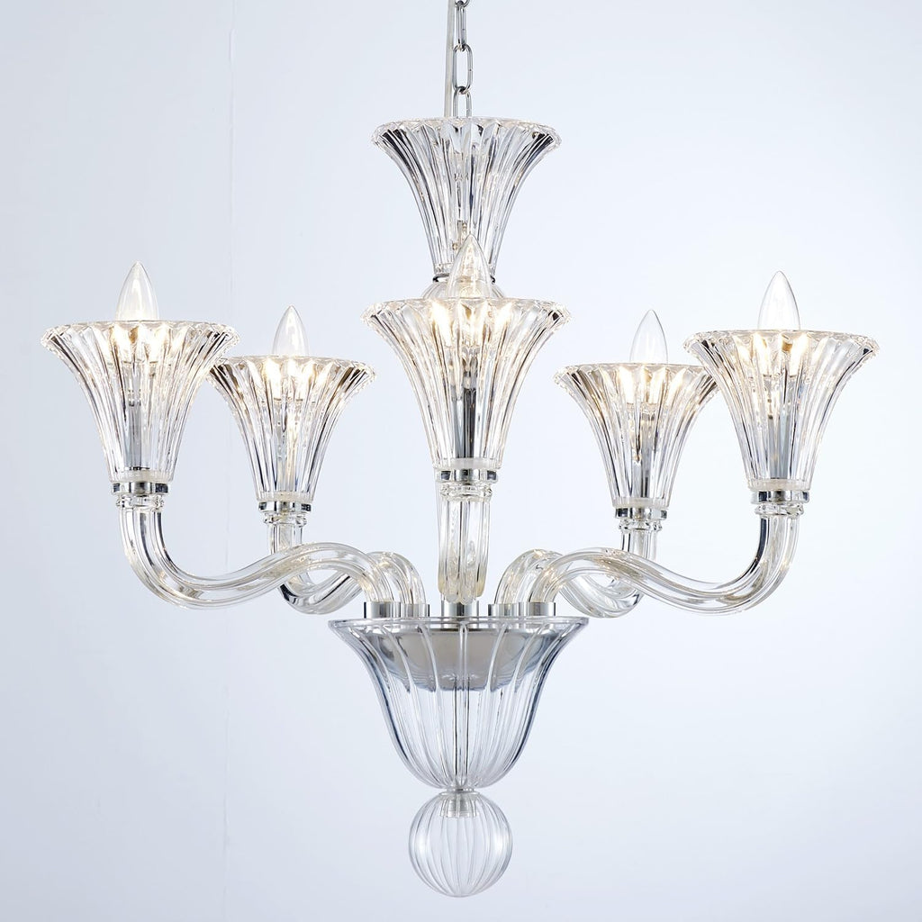 5 Light Crystal Chandelier, Modern Dining Room Light Fixture, Clear Crystal Pendant Light for Bathroom Bedroom Livingroom, D19xW19xH23, E12 Socket