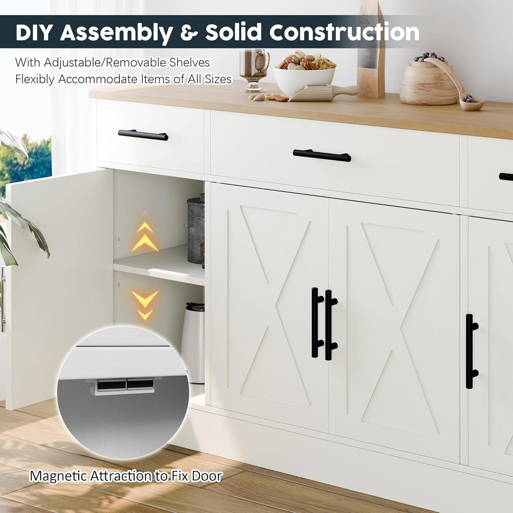 Buffet Cabinet with Storage, Farmhouse Storage Cabinet with 4 Doors and 3 Drawers